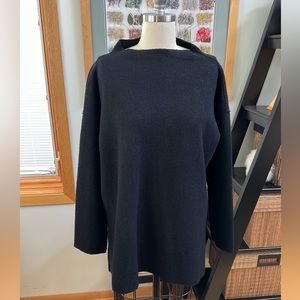 Eileen Fisher Boiled Wool funnel neck box tunic top in black